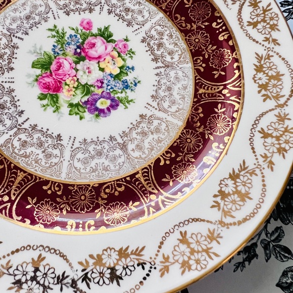 Vtg 1930 Edwin M. Knowles China Co.Semi Vitreous 6 Dessert Plates Floral22k Gold - Picture 6 of 9